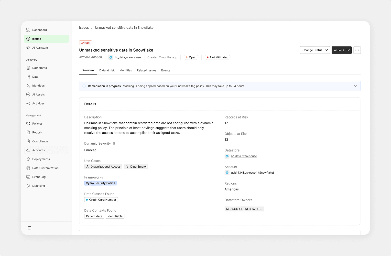 System feedback showing remediation progress