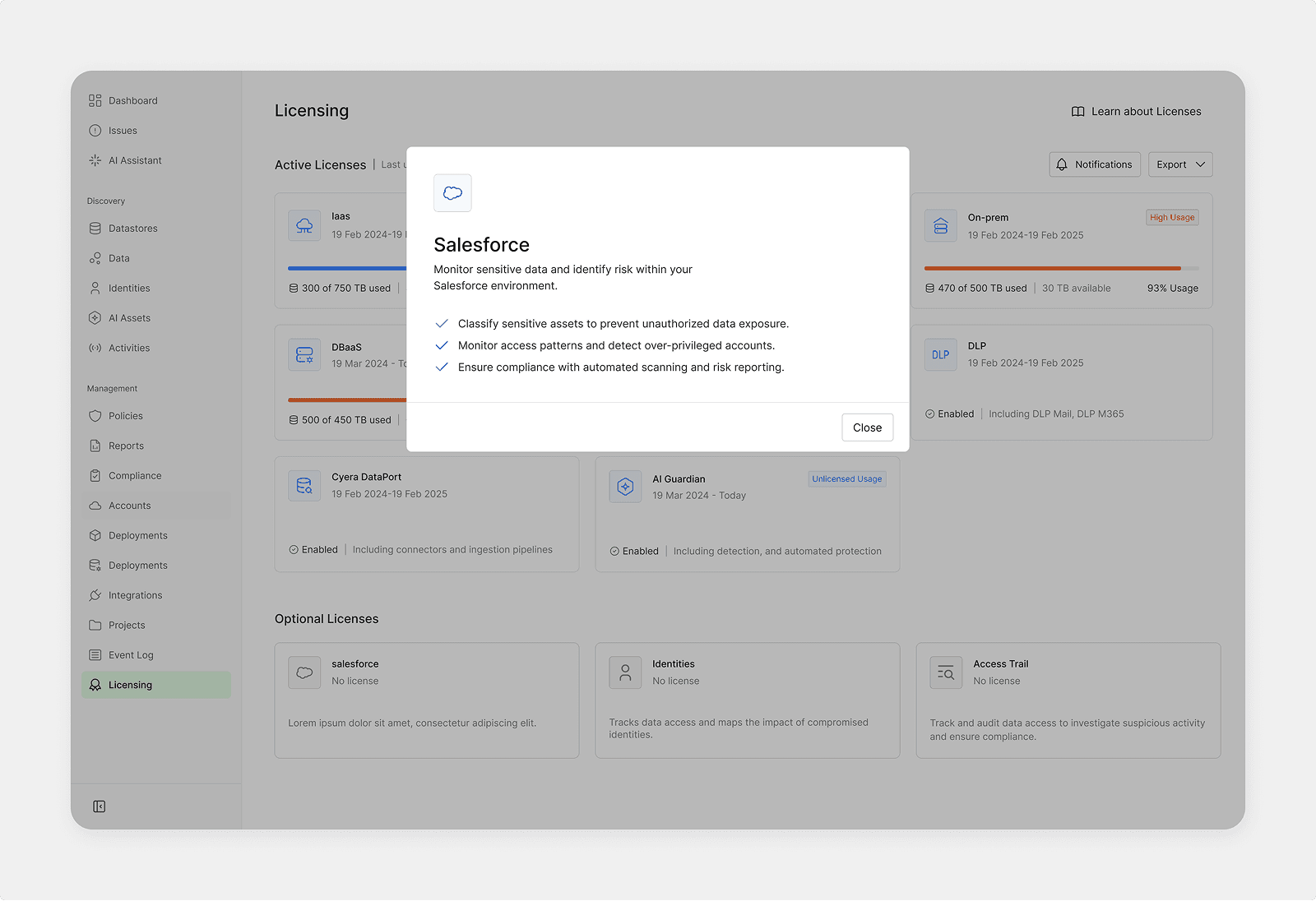 Optional license modal explaining product value