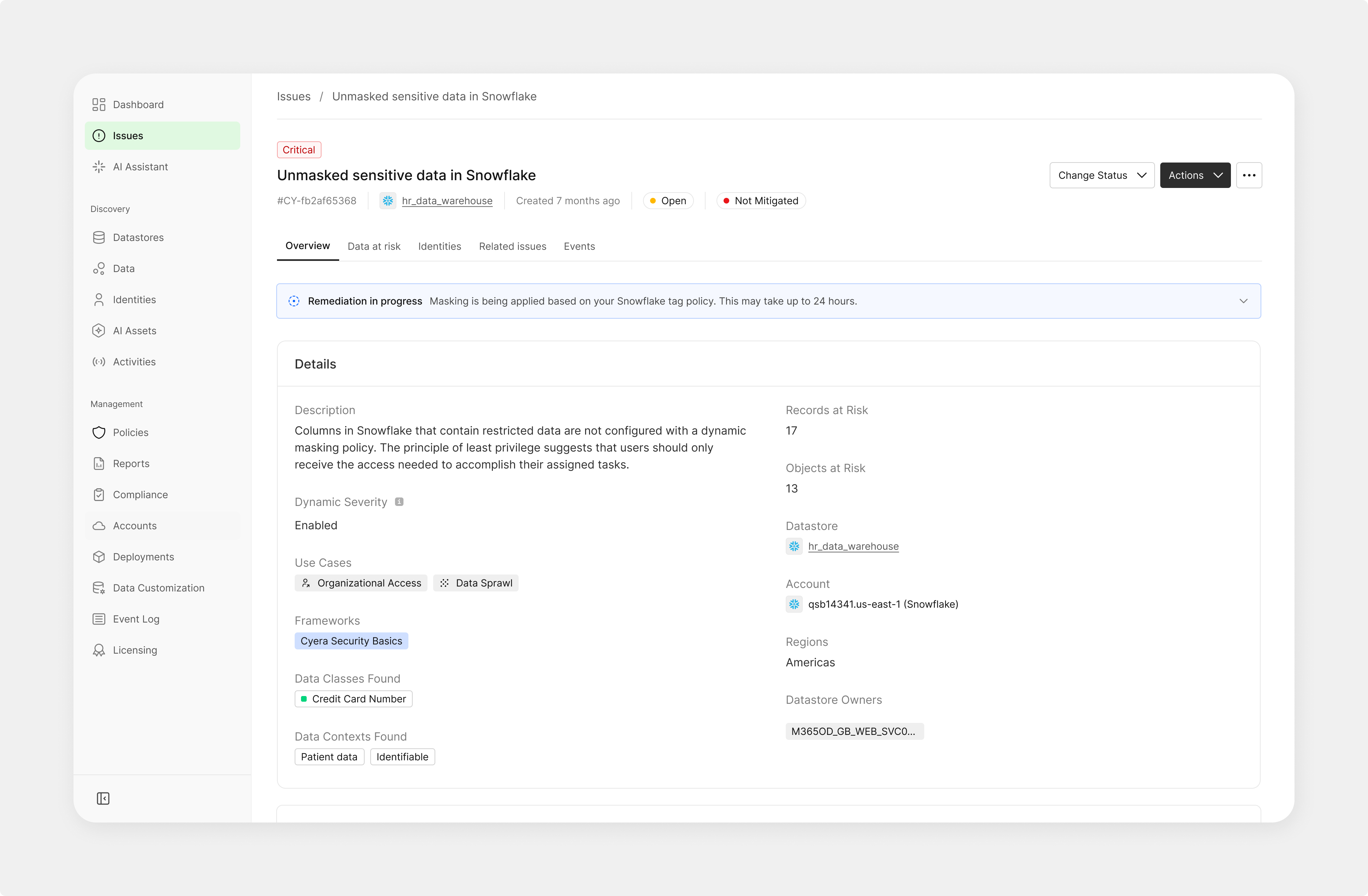 System feedback showing remediation progress